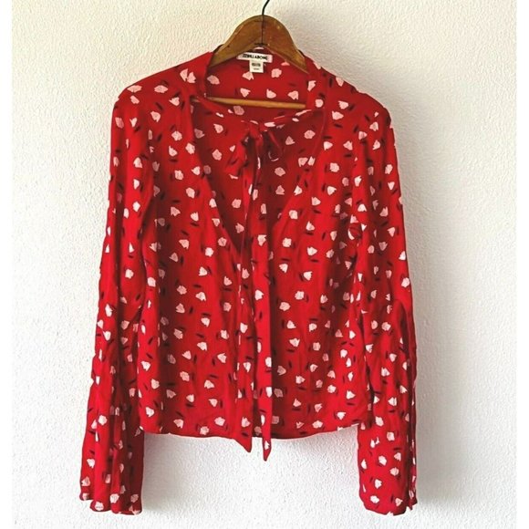 New BILLABONG Bohemian Red White Floral Flared Bell Sleeve Top Size Medium NWT - Picture 8 of 12